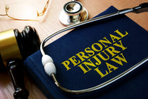 Personal Injury Lawyer Coral Springs, FL with a stethoscope and gavel on top of a law book